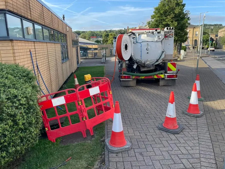 CDS jetting truck coned off outside Burnley Bus Station